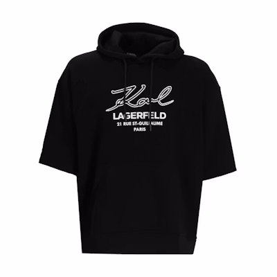 Karl Lagerfeld Black Short-Sleeve Hoodie with Letter Logo Print 705128542900