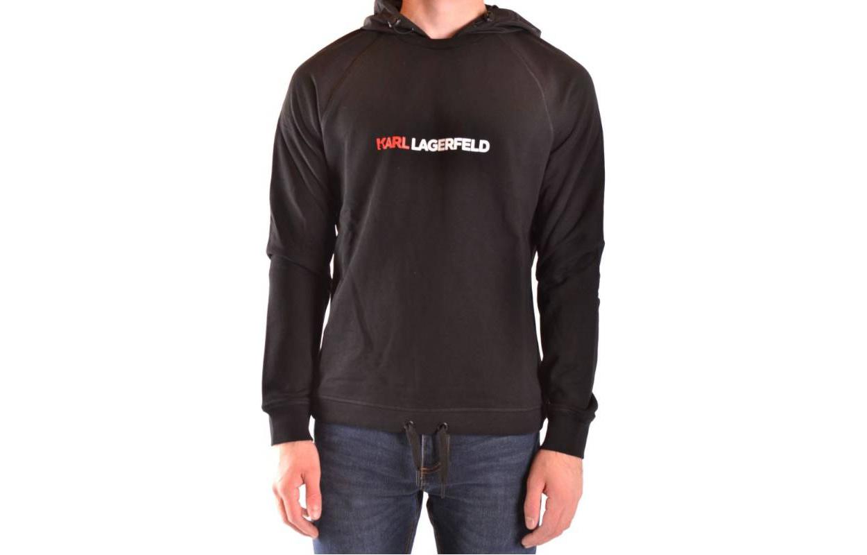 Karl Lagerfeld Black Solid Logo Print Hoodie Long Sleeve Sweater 705007591908990Black