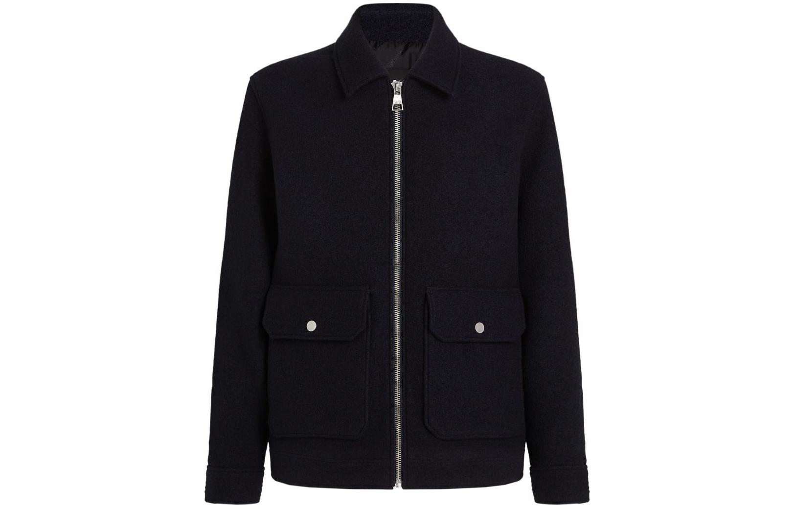 Karl Lagerfeld Black Solid Zip-Up Collar Jacket 245M1504310