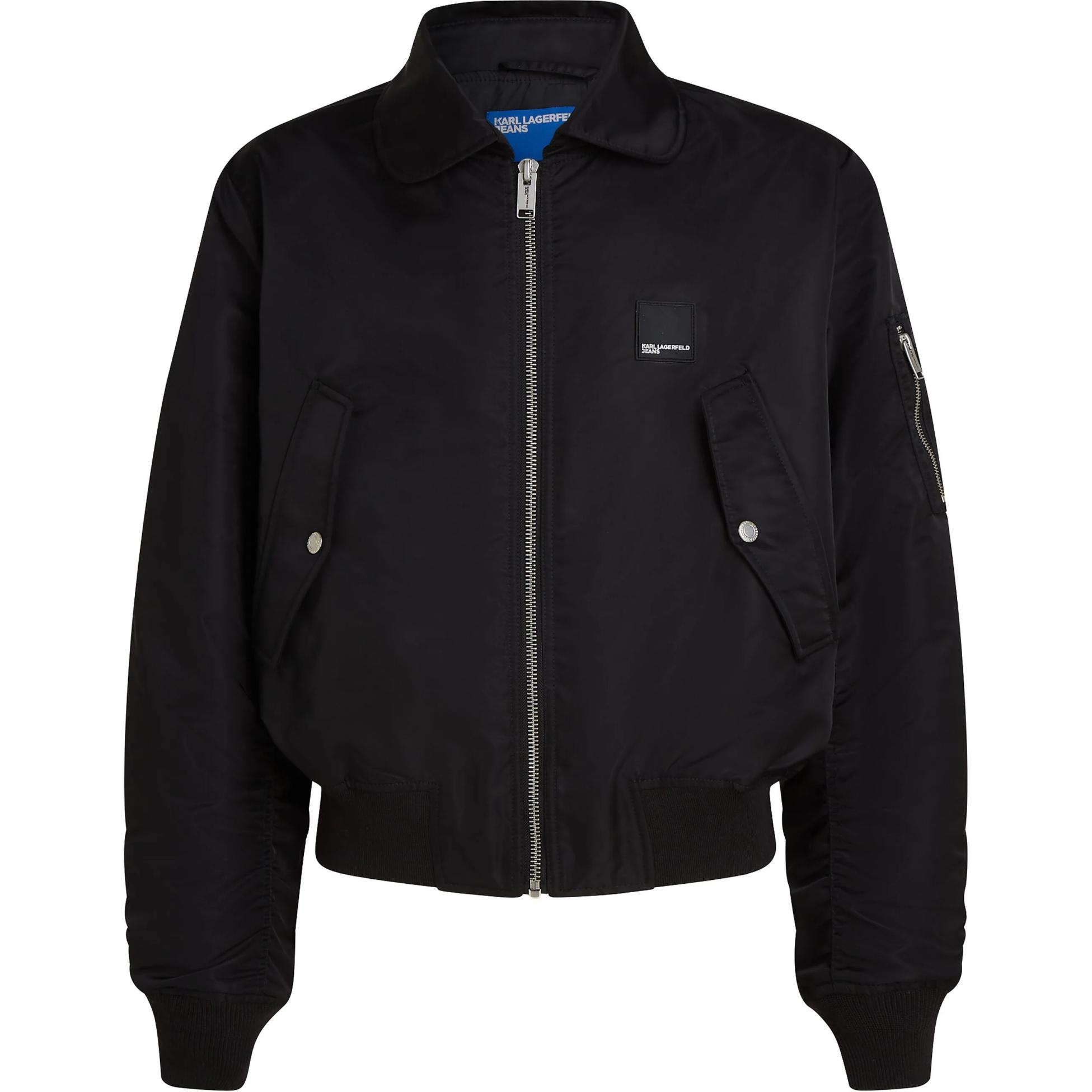 Karl Lagerfeld Black Urban Logo Patch Bomber Jacket Long Sleeve Casual Wear 245D1501101