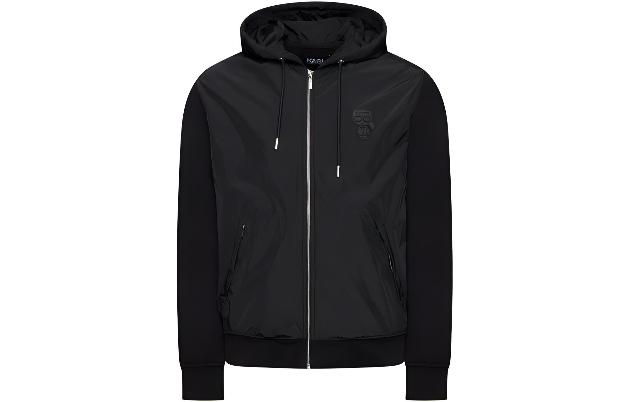 Karl Lagerfeld Black Zip-Up Hoodie Jacket with Logo Patch for Outdoors 5050640512562