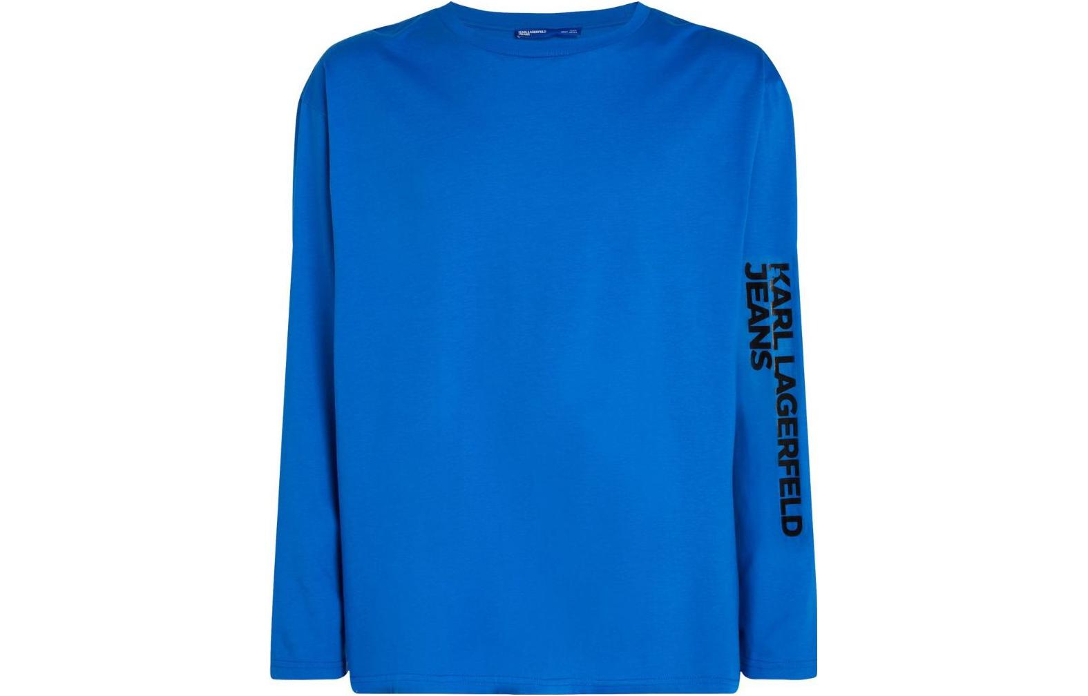 Karl Lagerfeld Blue Crewneck Sweatshirt with Logo Print Design 231D1701105