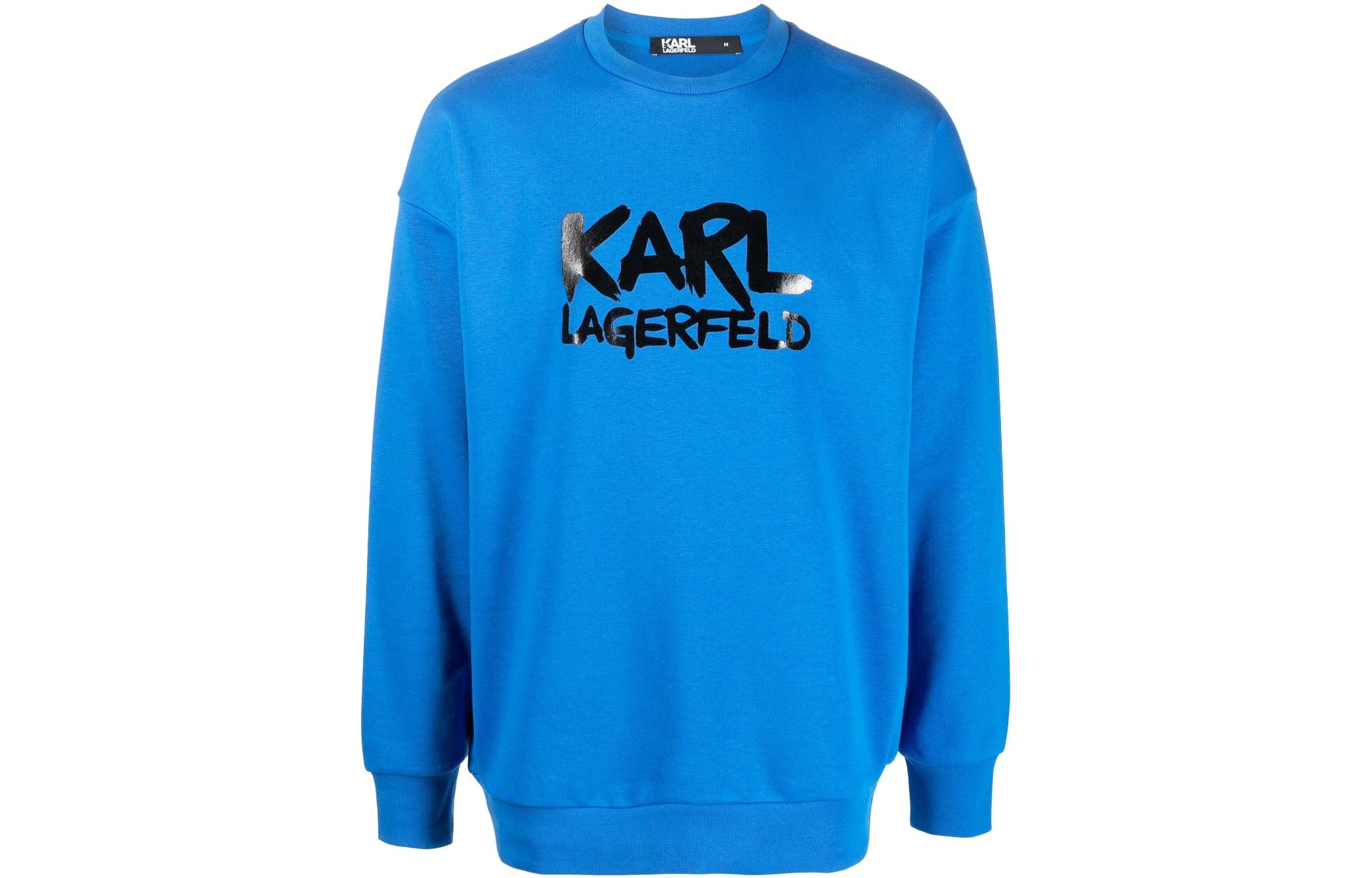 Karl Lagerfeld Blue Crewneck Sweatshirt with Logo Print 705280531900650