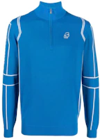 Karl Lagerfeld Blue Striped Print High Neck Half-Zip Pullover Sweater KL220279650650 Karl Lagerfeld Blue Striped Print High Neck Half-Zip Pullover Sweater KL220279650650
