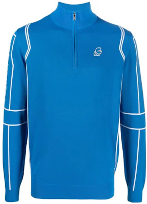 Karl Lagerfeld Blue Striped Print High Neck Half-Zip Pullover Sweater KL220279650650 Buy Karl Lagerfeld Blue Striped Print High Neck Half-Zip Pullover Sweater KL220279650650