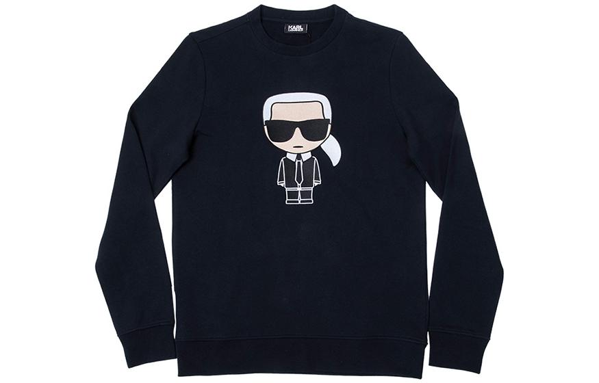 Karl Lagerfeld Cartoon Print Crewneck Casual Sweatshirt Black 705040582950