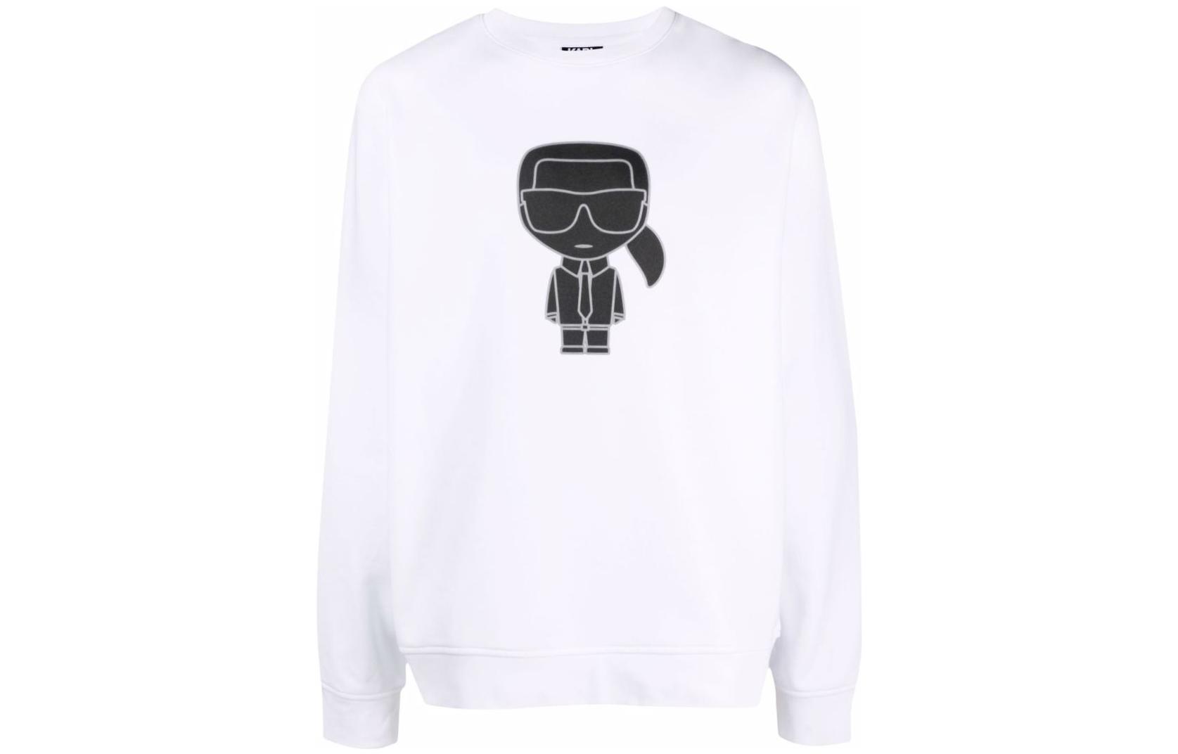 Karl Lagerfeld Cartoon Print Crewneck Pullover Sweatshirt White () 705077051290010