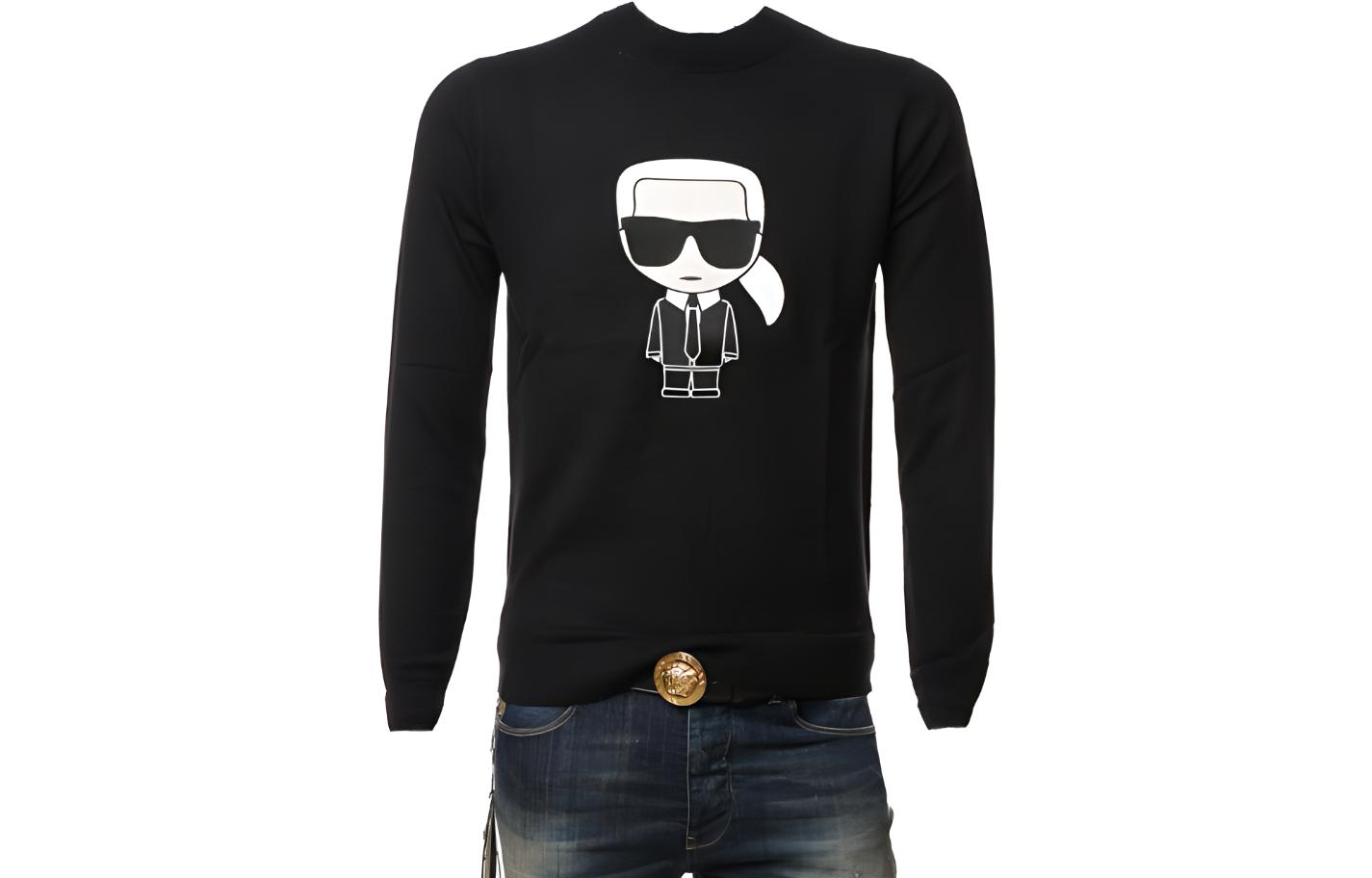 Karl Lagerfeld Cartoon Print Crewneck Sweatshirt Black 655042512305