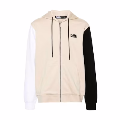 Karl Lagerfeld Colorblock Letter Print Zip Hoodie Beige Mens Casual Pullover 705011542900