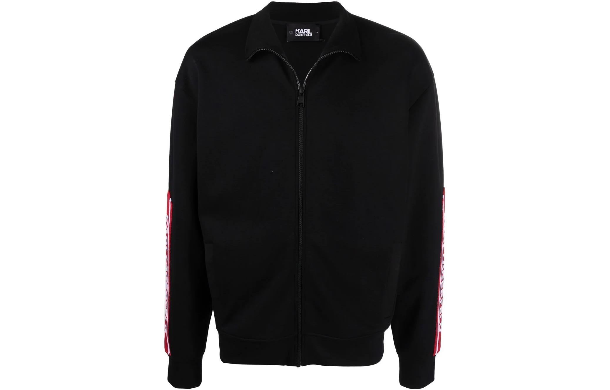 Karl Lagerfeld Colorblock Logo Tape High Neck Zip Sweatshirt Black 221M1808999