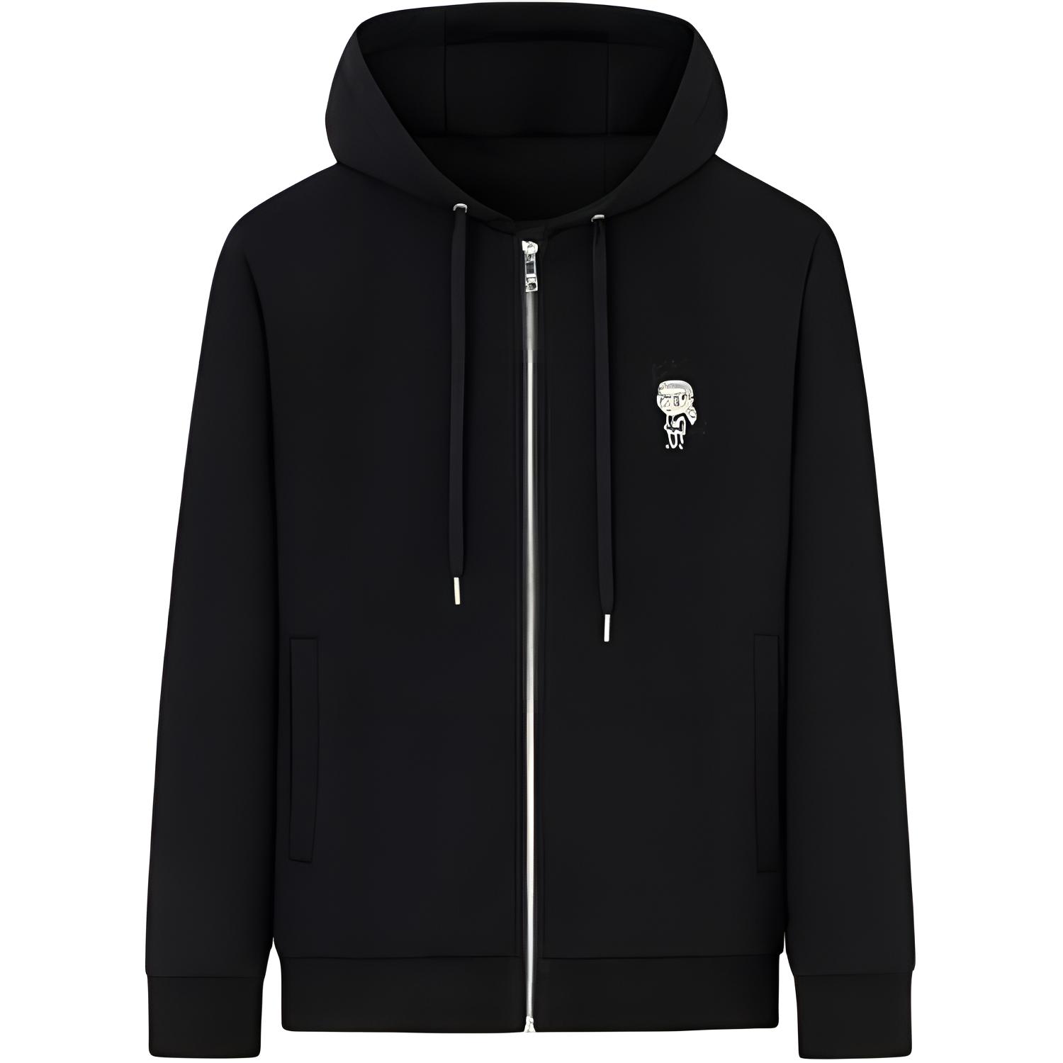 Karl Lagerfeld Crystal Logo Drawstring Hoodie Black Long-Sleeve Pullover 237M1812