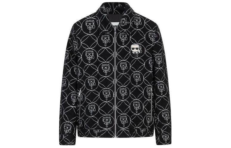 Karl Lagerfeld Full Print Portrait Zip-Up Jacket Black 1K1B70706458