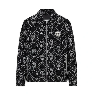 Karl Lagerfeld Full Print Portrait Zip-Up Jacket Black 1K1B70706458