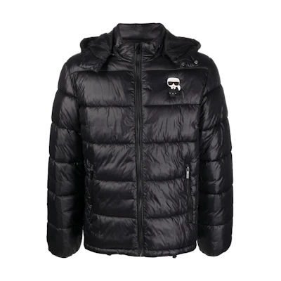 Karl Lagerfeld FW22 Solid Patch Hooded Puffer Jacket Men’s Black 505022524590-990