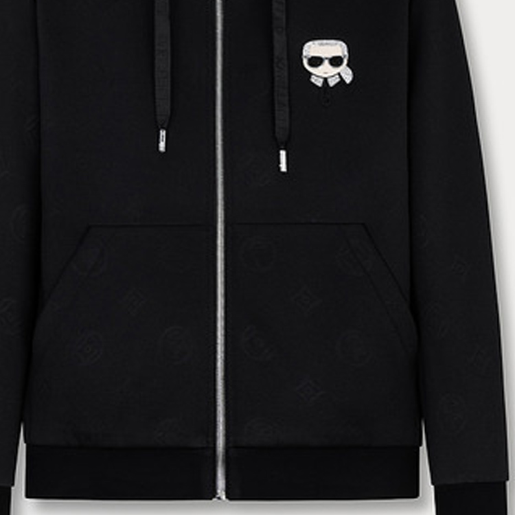 Sizing KARL LAGERFELD FW23 黑色圖案拉鍊連帽外套 1K1B50101538