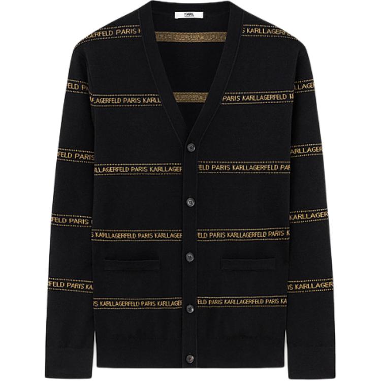 KARL LAGERFELD FW23  Black V-Neck Slim Fit Knit Cardigan with Logo Beads 1K1B51003182