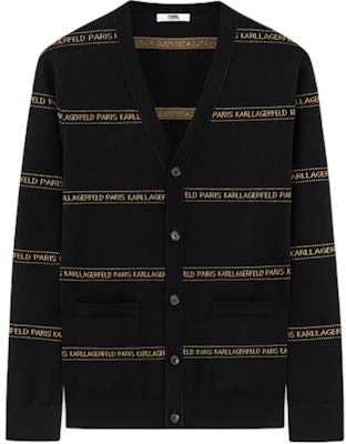 KARL LAGERFELD FW23 Black V-Neck Slim Fit Knit Cardigan with Logo Beads 1K1B51003182 Buy KARL LAGERFELD FW23 Black V-Neck Slim Fit Knit Cardigan with Logo Beads 1K1B51003182
