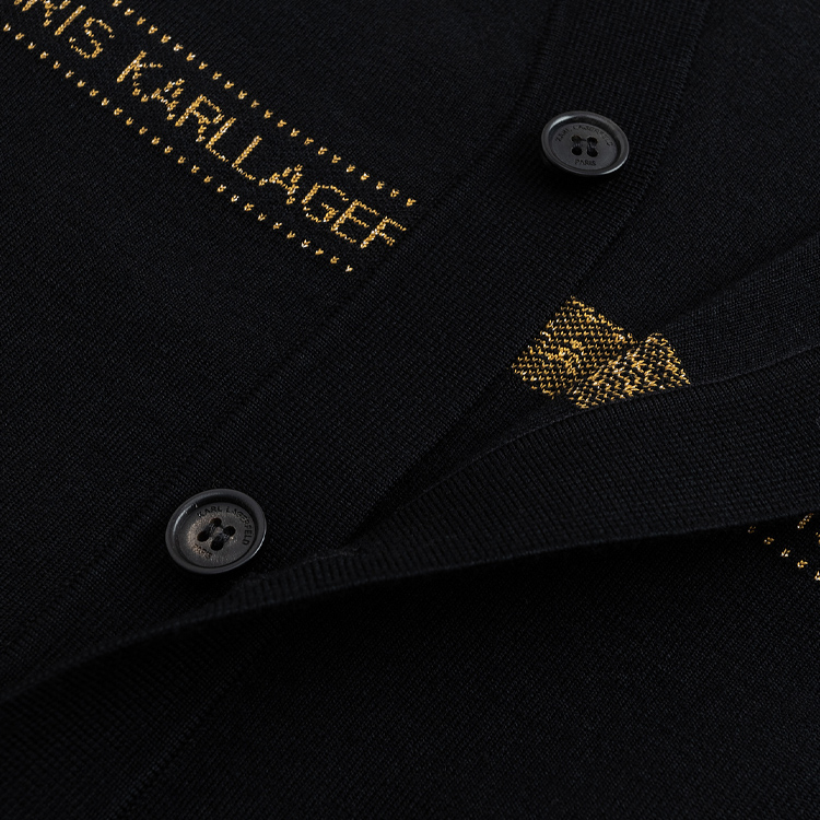 Shop KARL LAGERFELD FW23  Black V-Neck Slim Fit Knit Cardigan with Logo Beads 1K1B51003182