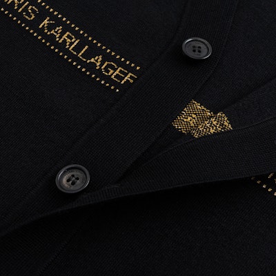 KARL LAGERFELD FW23 Black V-Neck Slim Fit Knit Cardigan with Logo Beads 1K1B51003182 Shop KARL LAGERFELD FW23 Black V-Neck Slim Fit Knit Cardigan with Logo Beads 1K1B51003182