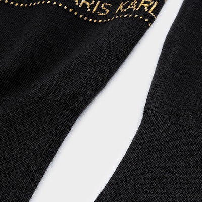 KARL LAGERFELD FW23 Black V-Neck Slim Fit Knit Cardigan with Logo Beads 1K1B51003182 Purchase KARL LAGERFELD FW23 Black V-Neck Slim Fit Knit Cardigan with Logo Beads 1K1B51003182