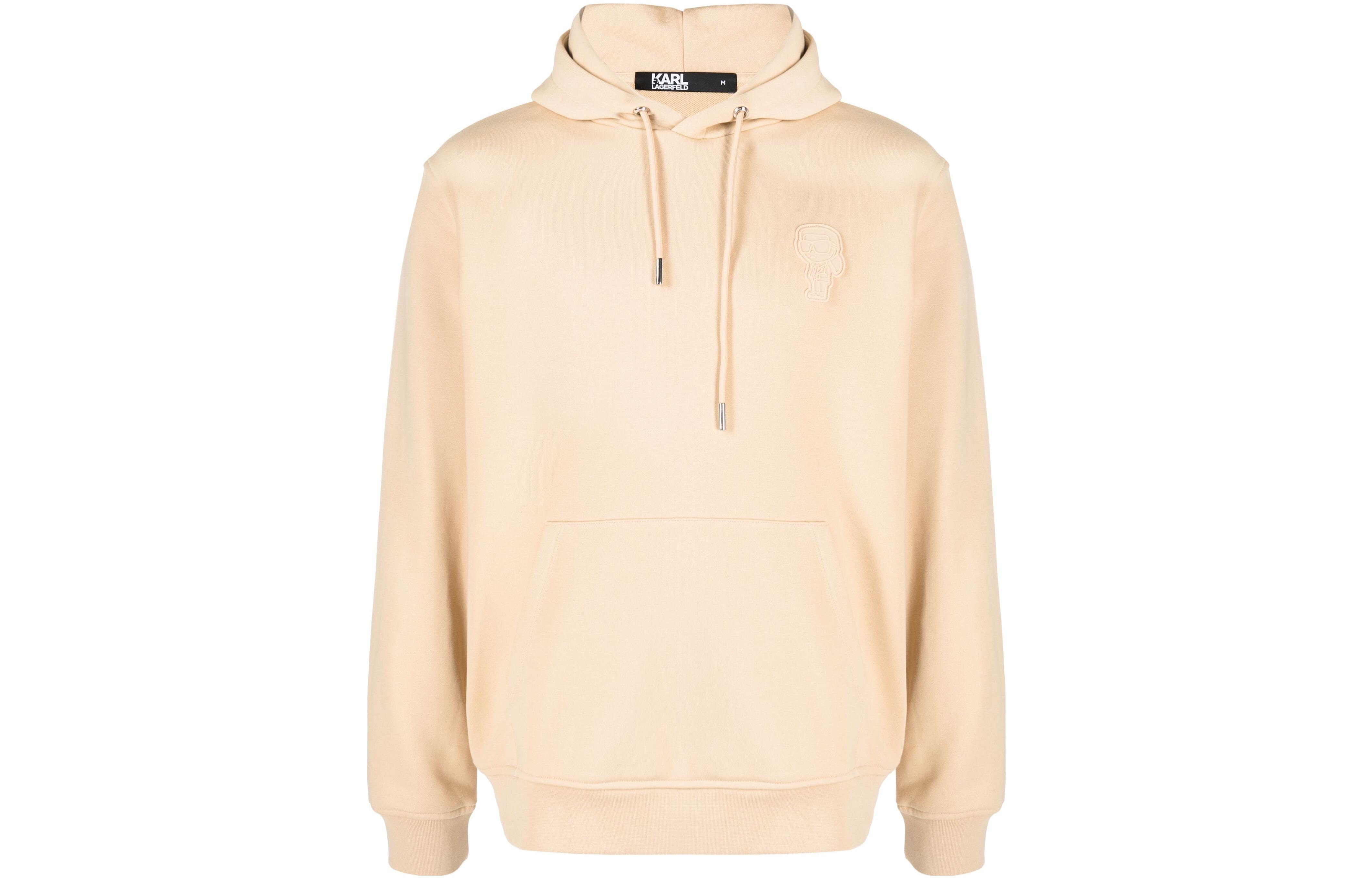 Karl Lagerfeld FW23 Beige Solid Logo Embroidered Hoodie Casual Style 705402533910