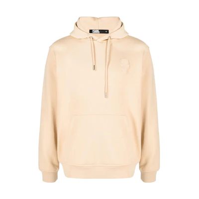 Karl Lagerfeld FW23 Beige Solid Logo Embroidered Hoodie Casual Style 705402533910