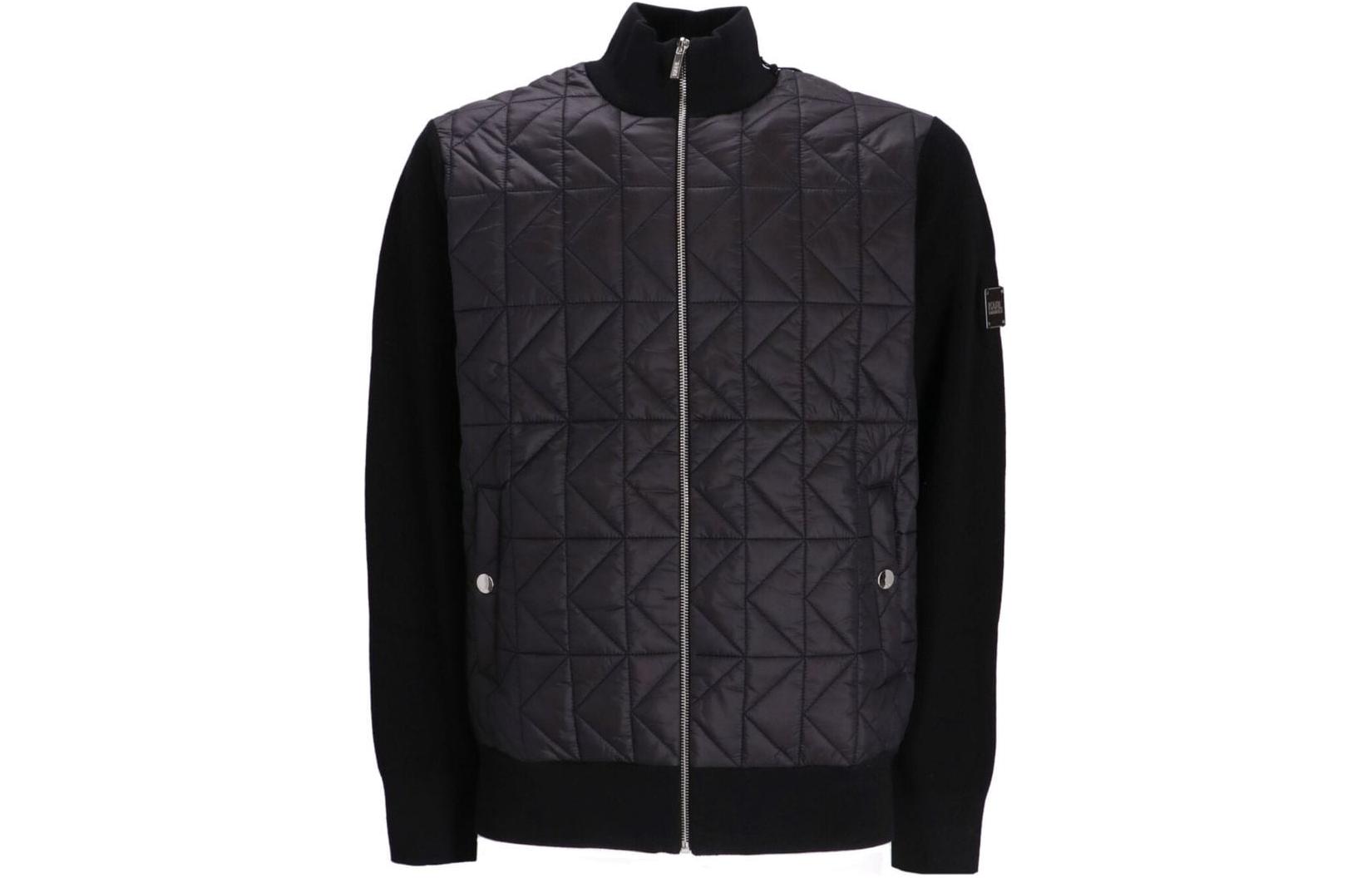 Karl Lagerfeld FW23 Black High Neck Zip-Up Jacket with Patchwork Design 655030534304