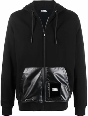 Karl Lagerfeld FW23 Black Hoodie with Logo Patchwork Design for Casual Wear KL210199990 Buy Karl Lagerfeld FW23 Black Hoodie with Logo Patchwork Design for Casual Wear KL210199990