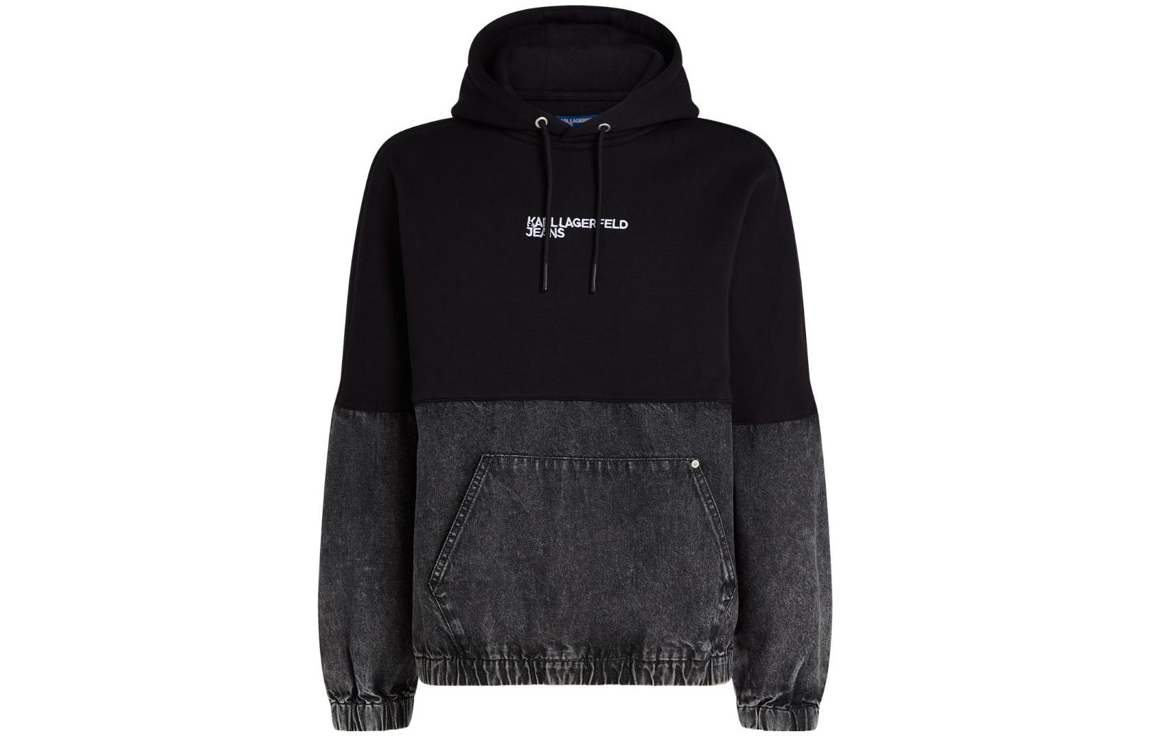 Karl Lagerfeld FW23 Black Logo Patch Embroidered Hoodie for Men 240D1808277