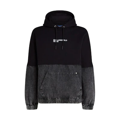 Karl Lagerfeld FW23 Black Logo Patch Embroidered Hoodie for Men 240D1808277