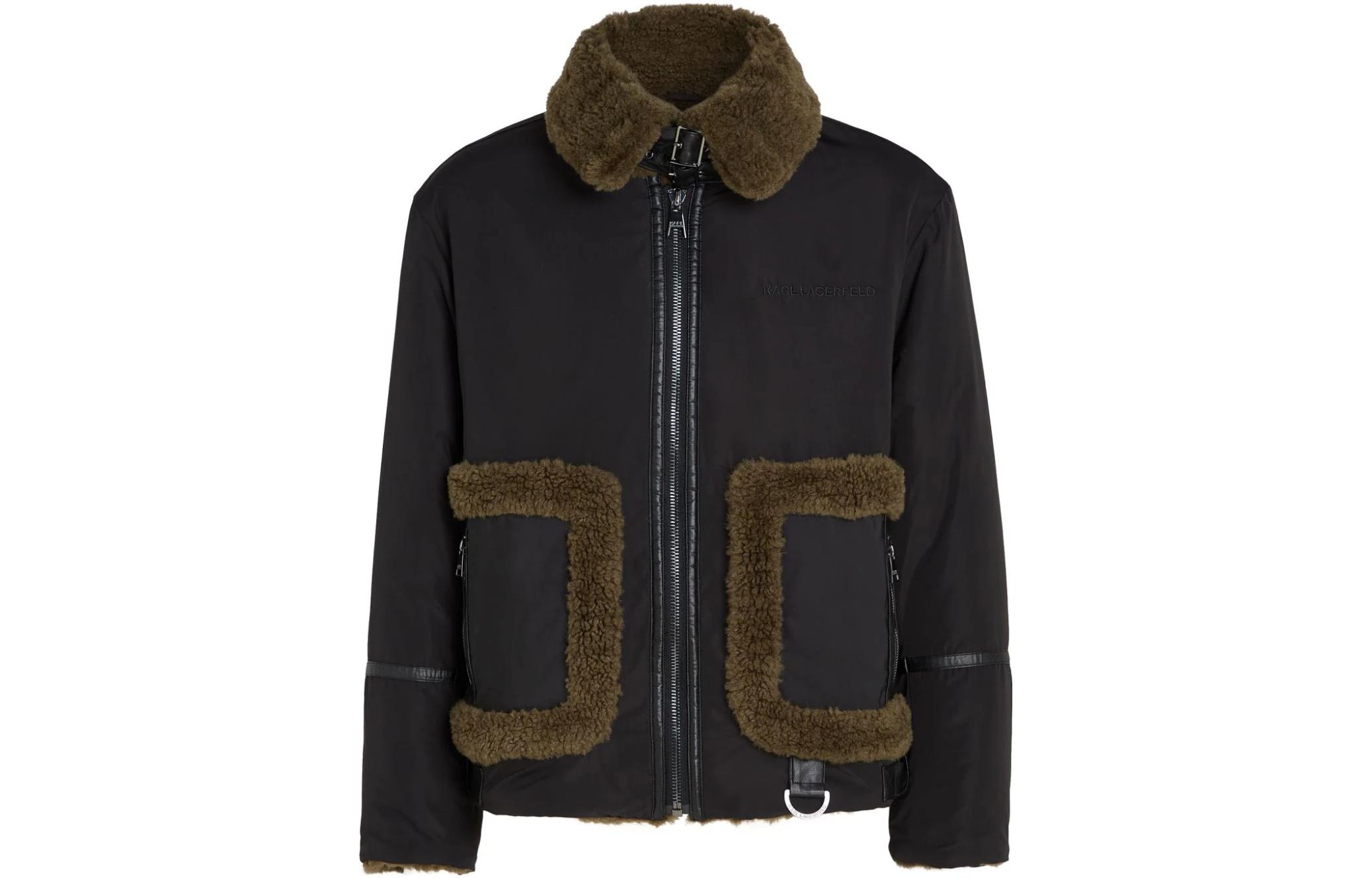 Karl Lagerfeld FW23 Black Zip-Up Collared Casual Jacket 236M1502926