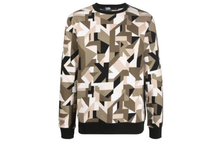 Karl Lagerfeld FW23 Brown Geometric Print Round-Neck Casual Sweatshirt for Men KL220034540