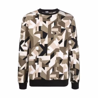 Karl Lagerfeld FW23 Brown Geometric Print Round-Neck Casual Sweatshirt for Men KL220034540