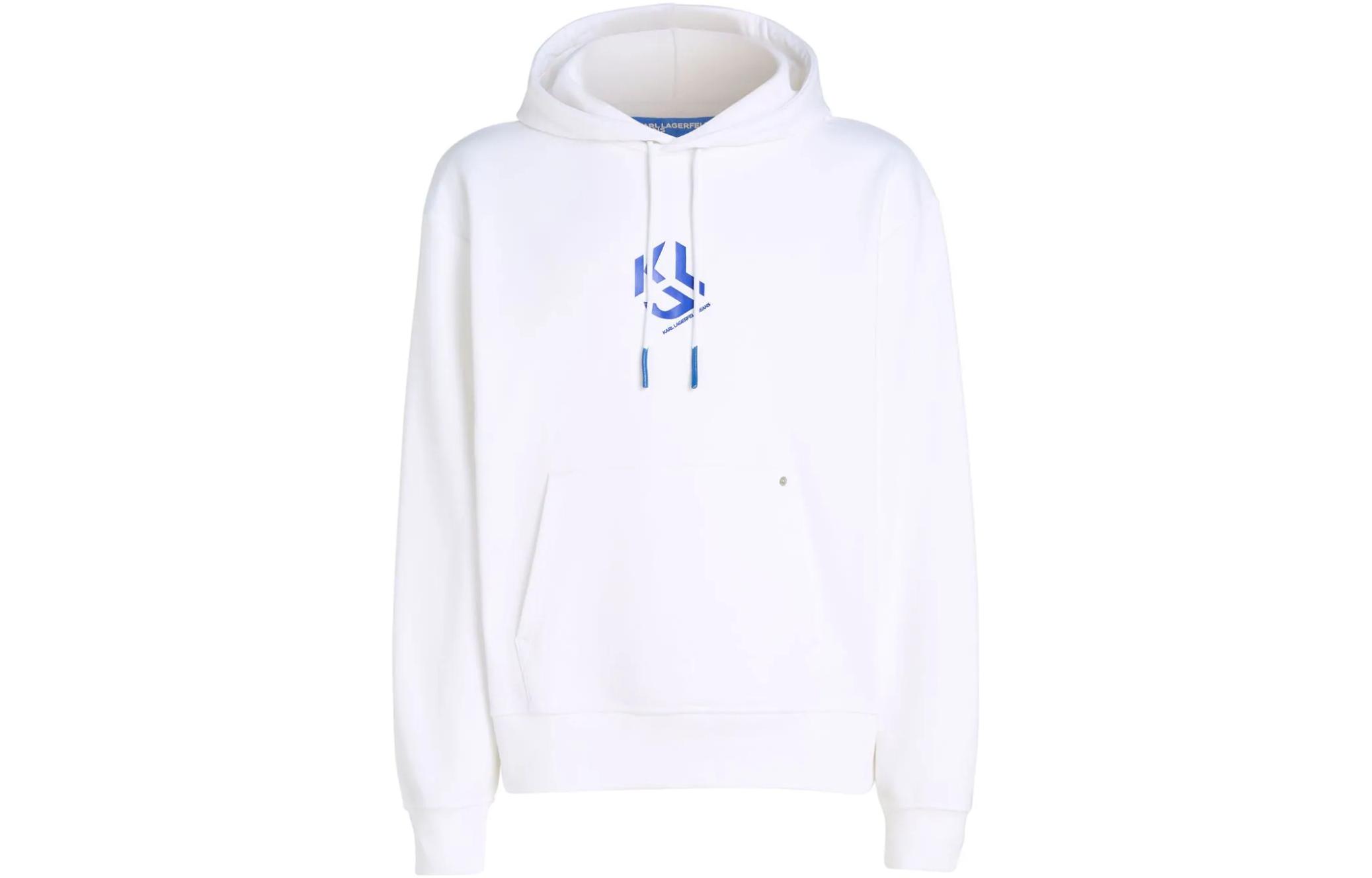 Karl Lagerfeld FW23 Colorblock Logo Print White Hoodie Pullover 236D1852109