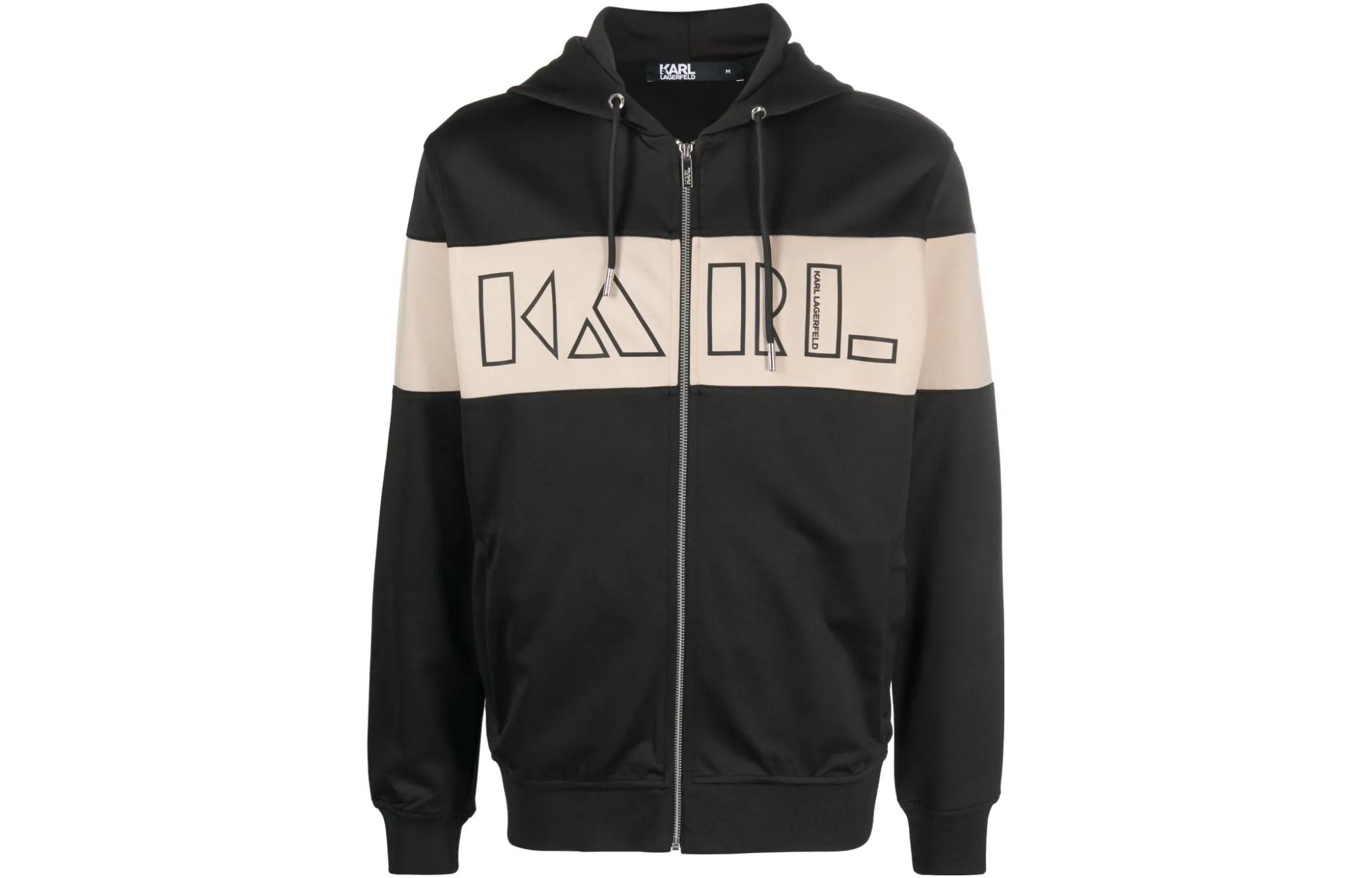 Karl Lagerfeld FW23 Colorblock Logo Print Zip Hoodie - Multicolor 705064533905