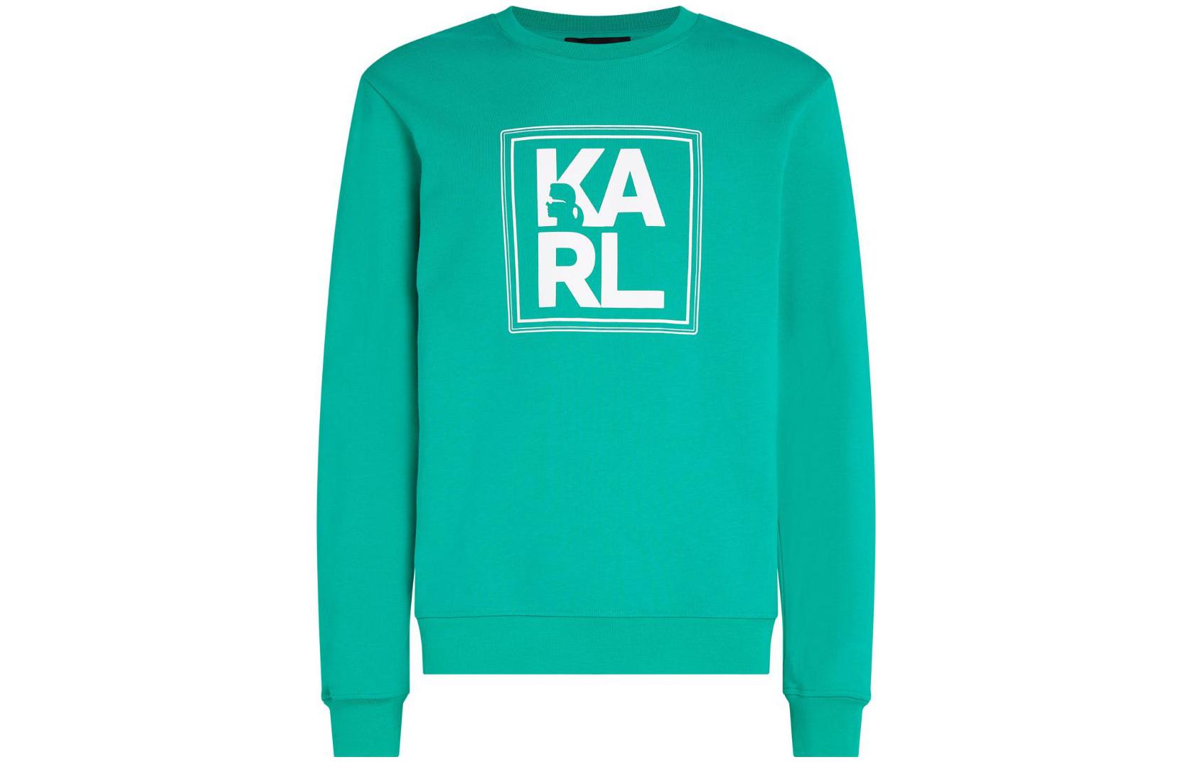 Karl Lagerfeld FW23 Green Logo Print Crewneck Sweatshirt Long Sleeve 23UM1802605