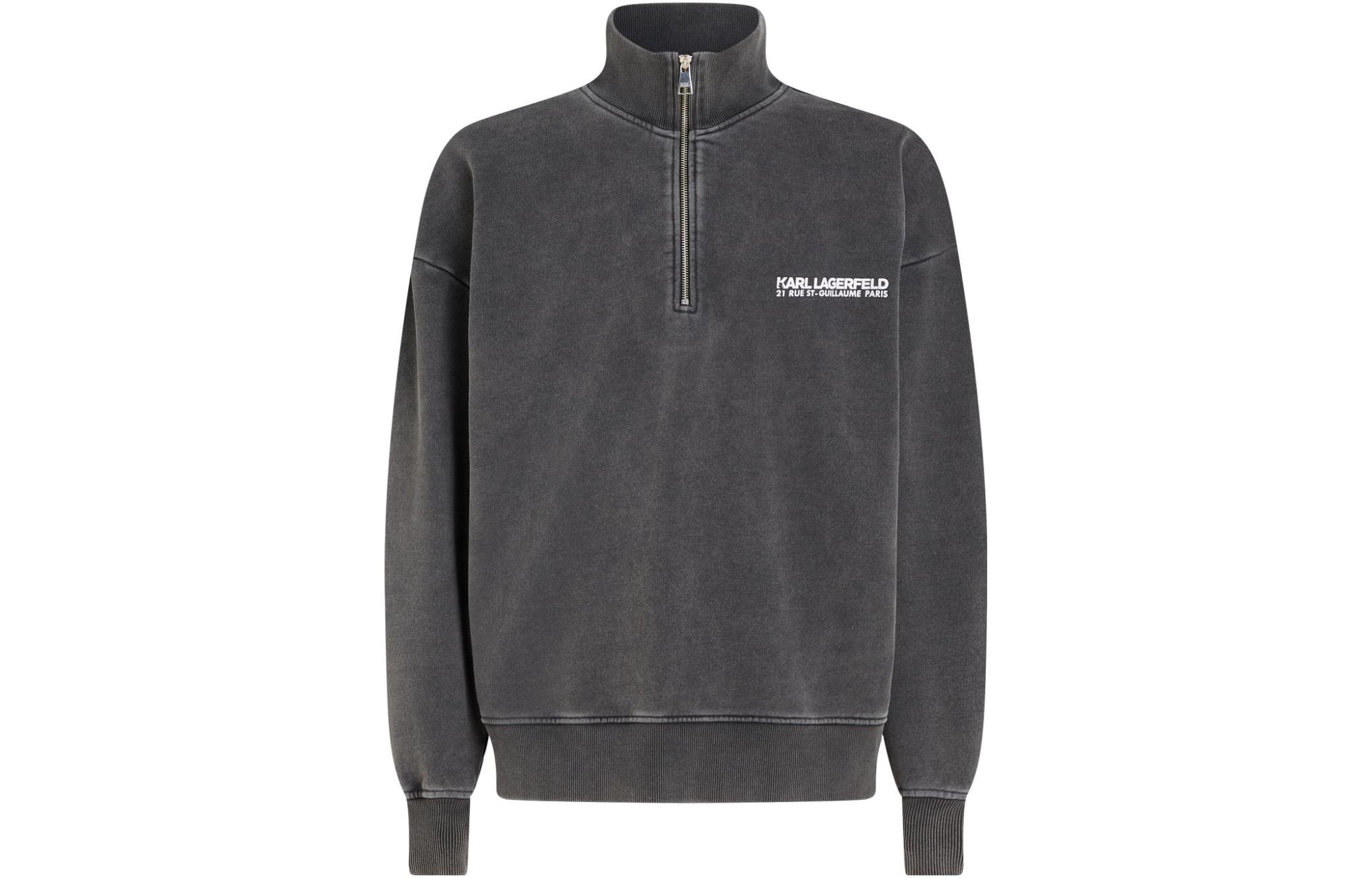Karl Lagerfeld FW23 Letter Print Half-Zip Sweatshirt Men’s Grey 236M1812437