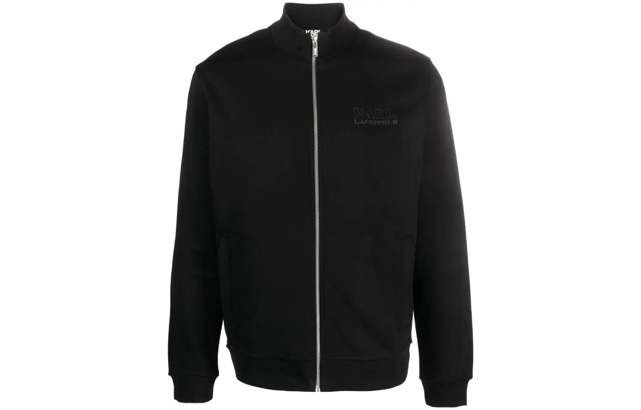 Karl Lagerfeld FW23 Logo Printed Zip-Up Black Sweatshirt Men’s Long Sleeve 705070533910