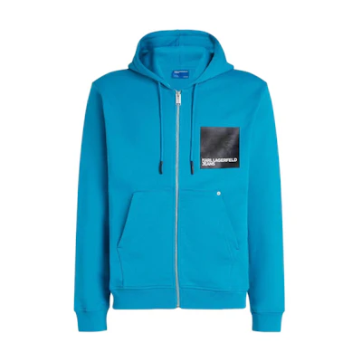 Karl Lagerfeld FW23 Turquoise Blue Logo Print Drawstring Hoodie 235D1803275
