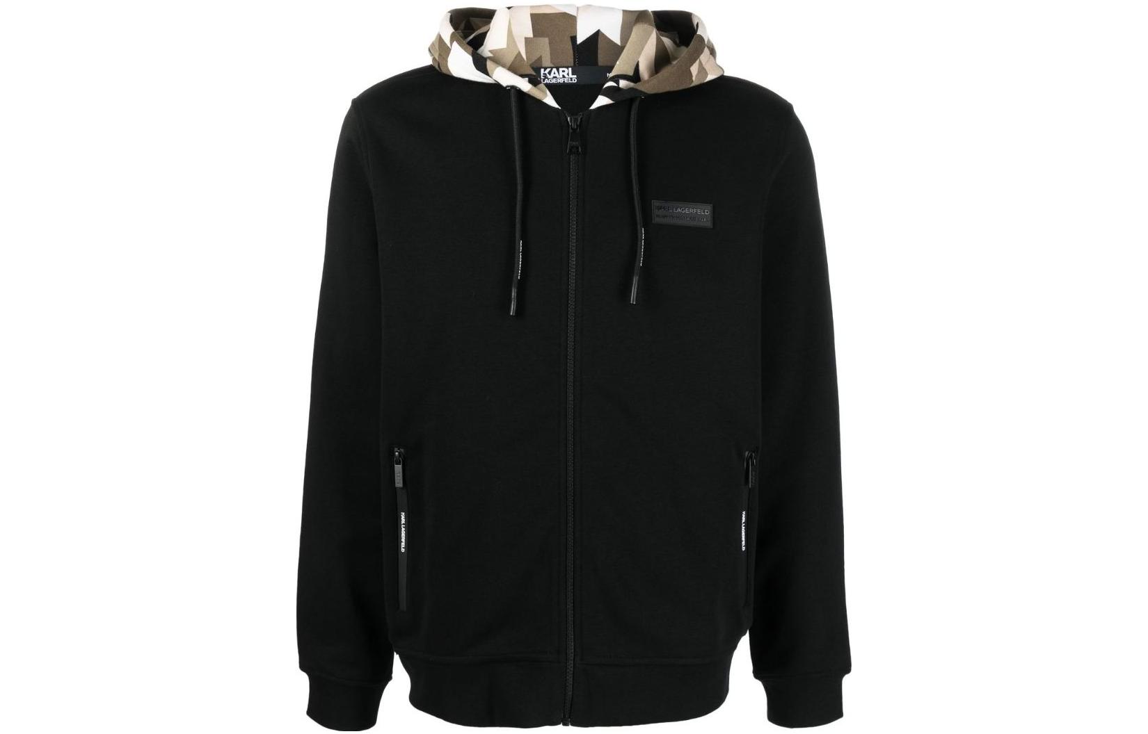 Karl Lagerfeld Geometric Print Zip Hoodie Jacket Black SS23 Urban Streetwear KL220031990
