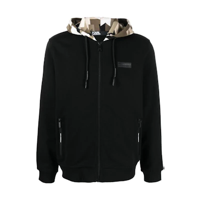 Karl Lagerfeld Geometric Print Zip Hoodie Jacket Black SS23 Urban Streetwear KL220031990