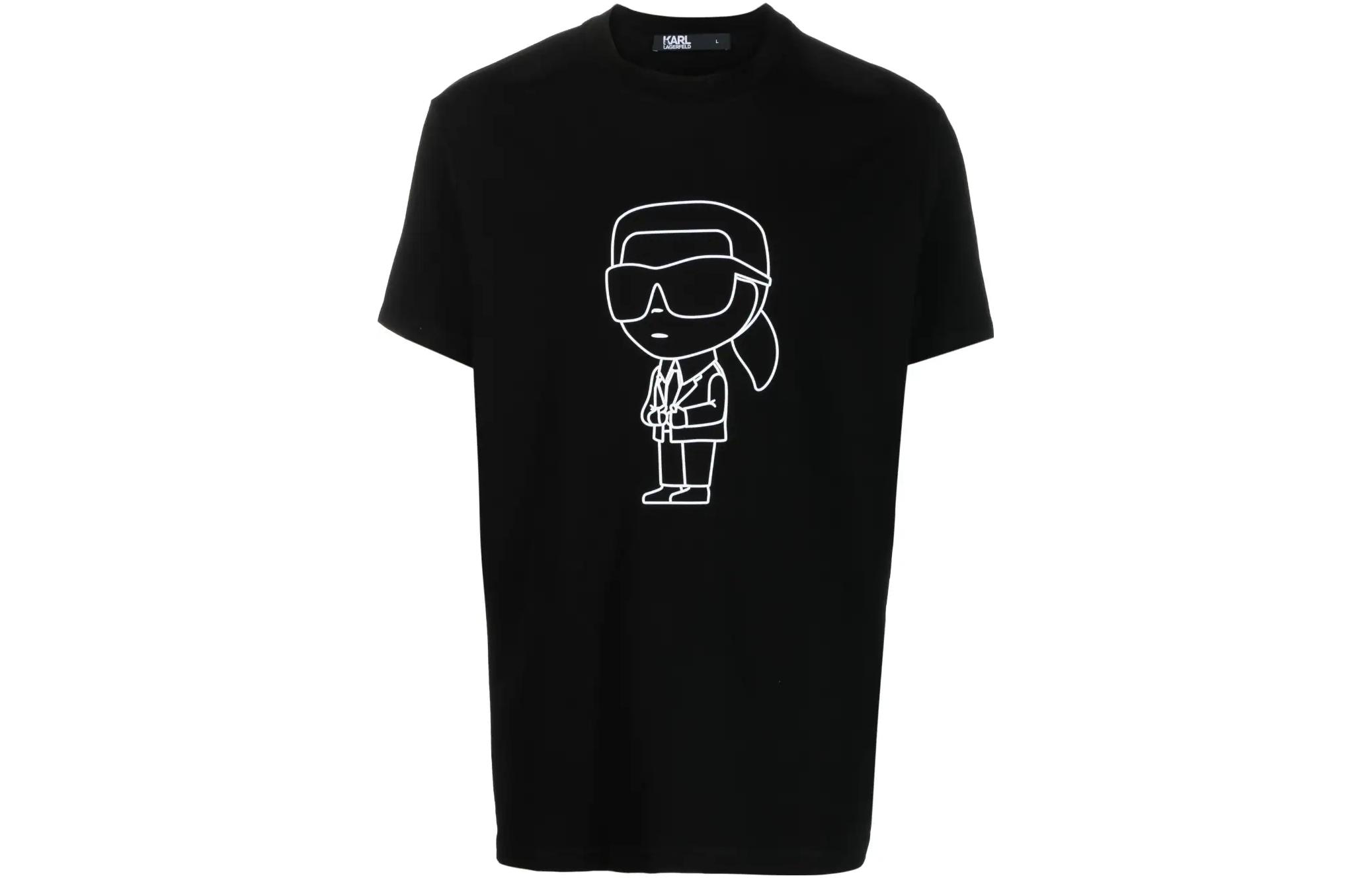 KARL LAGERFELD Graphic Crew Neck Black T-Shirt for Men 755082532221991