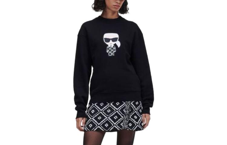 Karl Lagerfeld Graphic Crewneck Sweatshirt Black Unisex Casual Outdoor Wear 220W1883