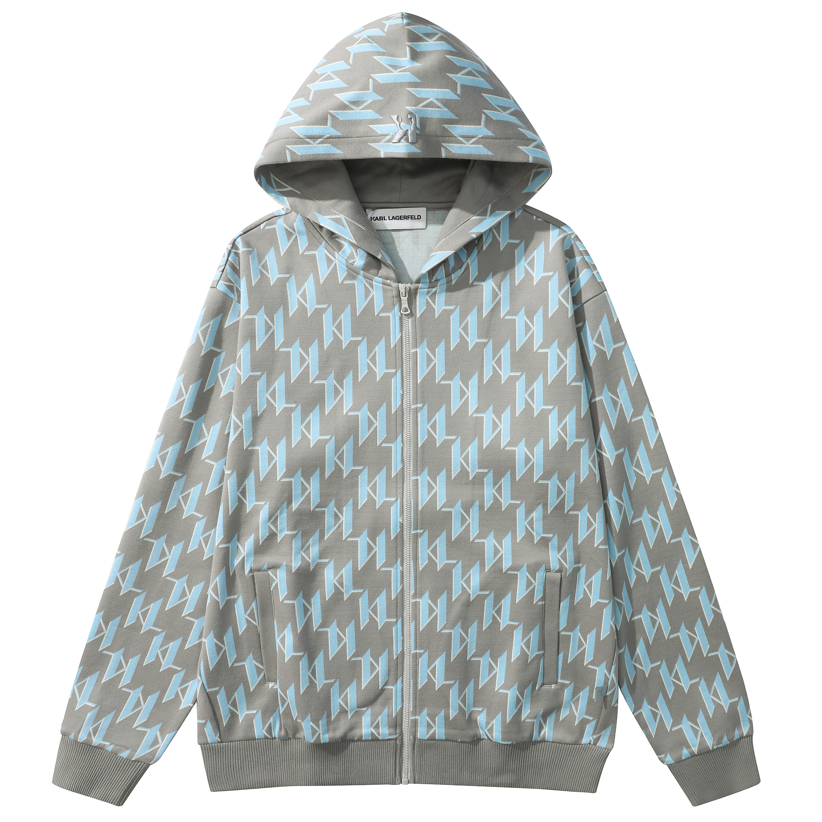 Karl Lagerfeld Graphic Print Zip Jacket Gray Blue Casual Style 1K1D50604816