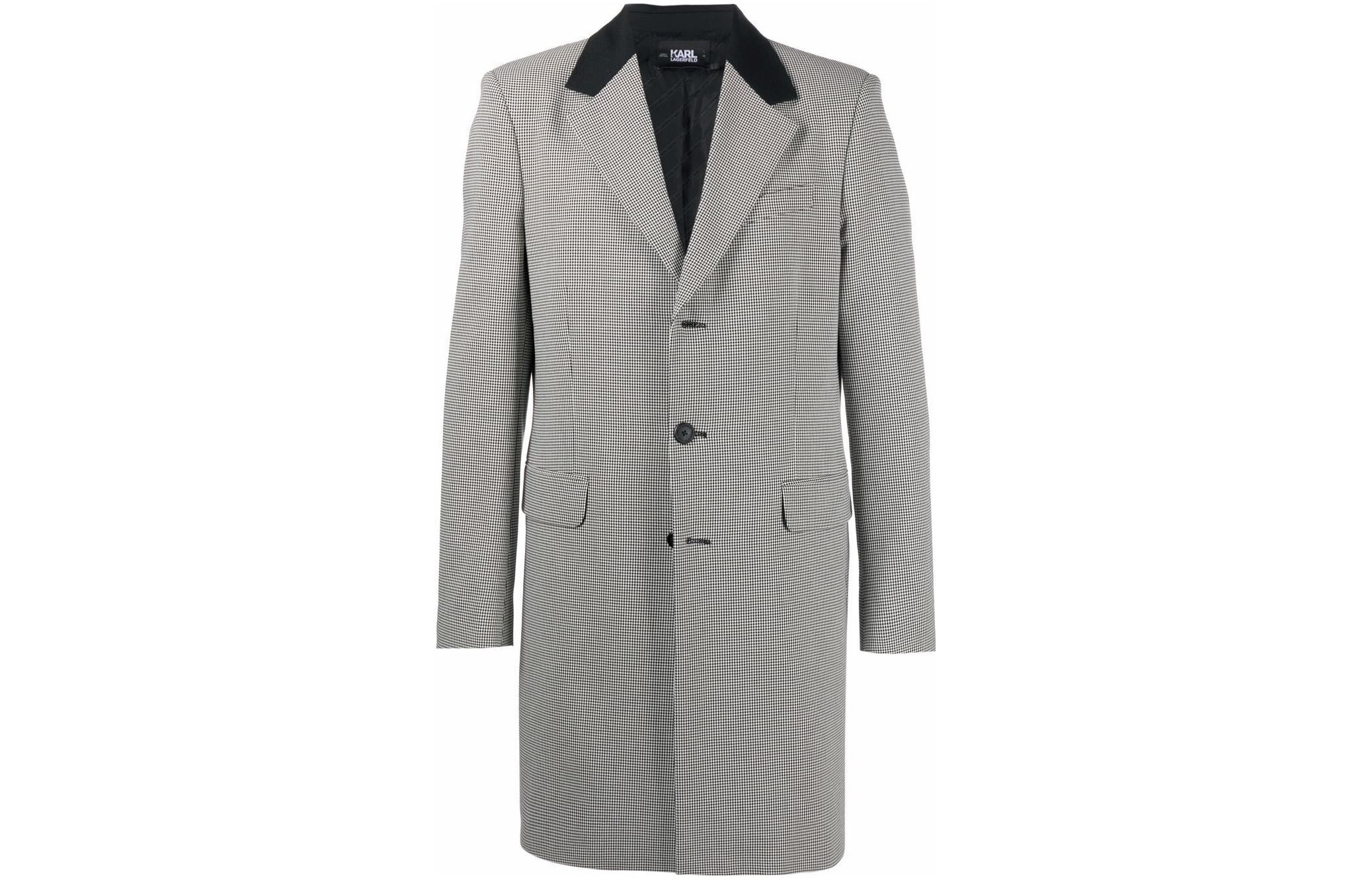 Karl Lagerfeld Houndstooth Print Single-Breasted Jacket Gray 216M1590998