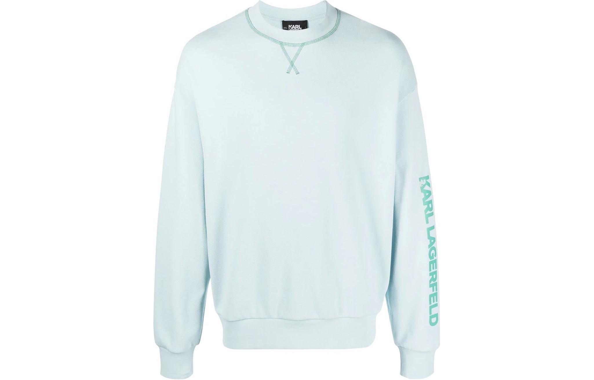 Karl Lagerfeld Ice Blue Letter Print Loose Crewneck Sweatshirt Men 231M1802632