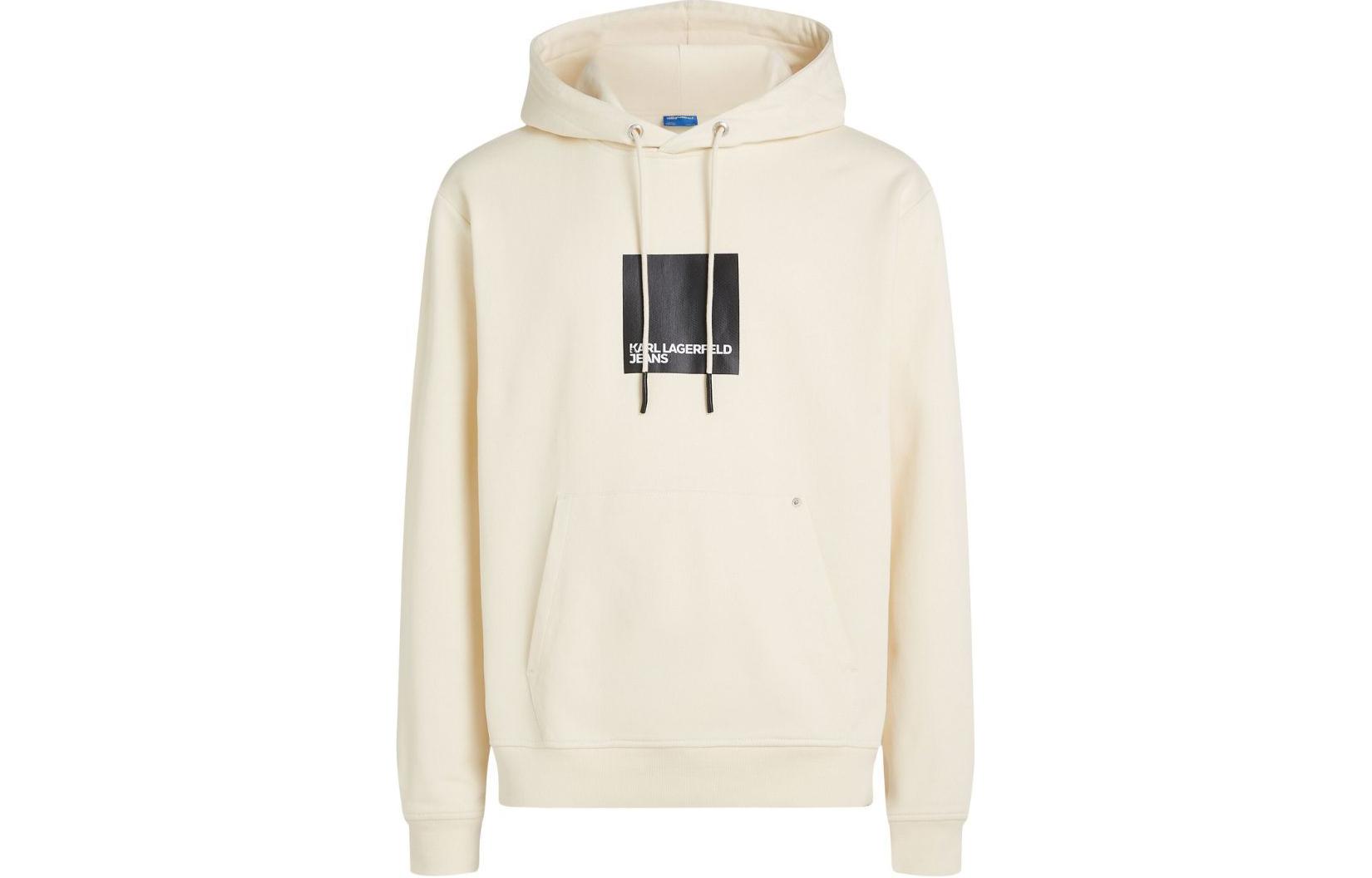 Karl Lagerfeld Ivory White Letter Print Hoodie Long Sleeve Pullover 240D1809329