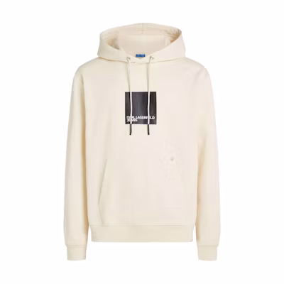 Karl Lagerfeld Ivory White Letter Print Hoodie Long Sleeve Pullover 240D1809329