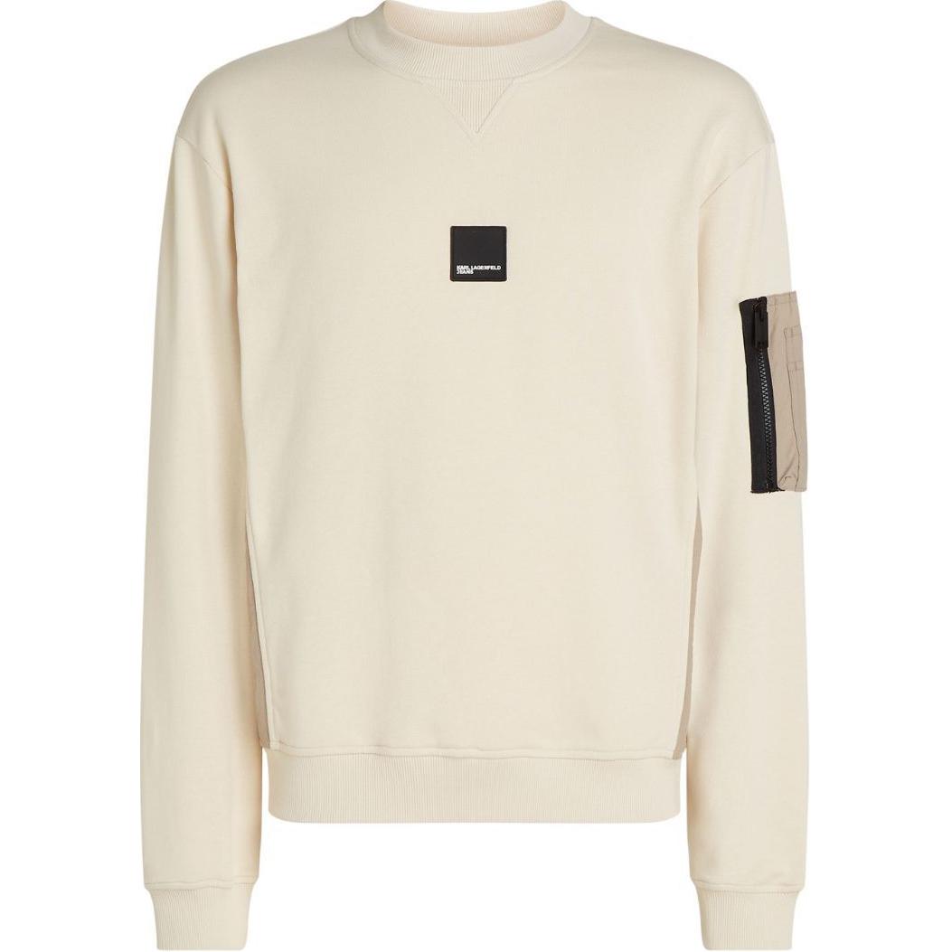 Karl Lagerfeld Ivory White Logo Patch Crewneck Long Sweatshirt for Men 245D1803329