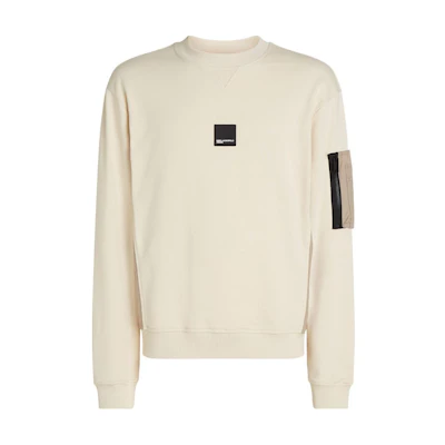 Karl Lagerfeld Ivory White Logo Patch Crewneck Long Sweatshirt for Men 245D1803329